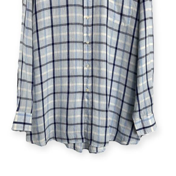 Hathaway Platinum 100% Linen Made In Italy Plaid Button Up Long Sleeve Men's XXL - Picture 4 of 10